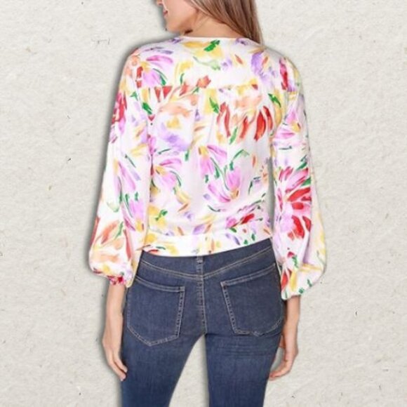 Belldini LA Floral Blouse Wrap Size PS Adjustable Tie at Waist Multicolor NWT - Picture 2 of 6